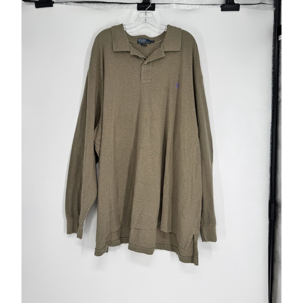 Polo Ralph Lauren Polo Shirt 4XL Big 4XB Olive Moss Green Pony Logo Long Sleeve